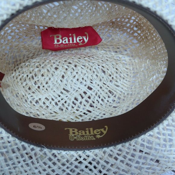 BAILEY U-ROLLIT Straw Western Rodeo Hat Brown Ribbon/Orange Feather - Size 6 3/4 - Picture 6 of 6